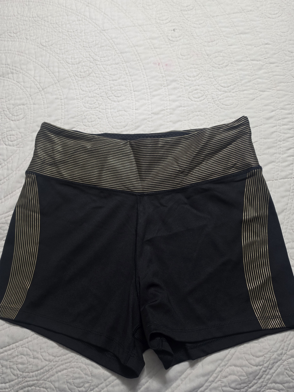 Victoria's Secret Black Bike Shorts with Gold-Striped Waistband